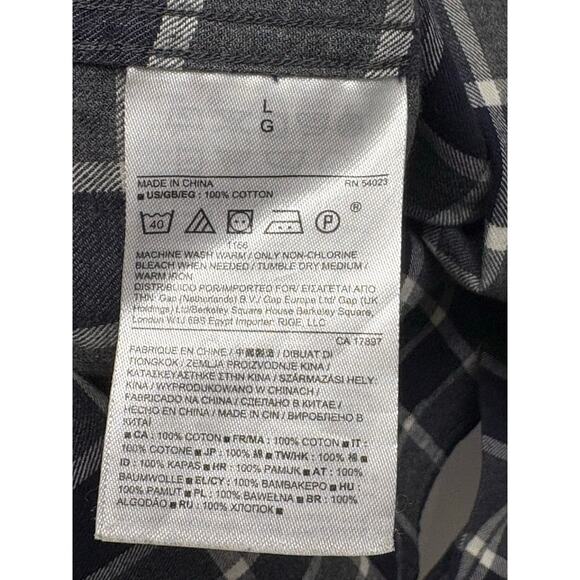 Banana Republic Button Up Plaid Shirt Slim 100% Cotton Black Gray Plaid Men's L - Picture 5 of 6